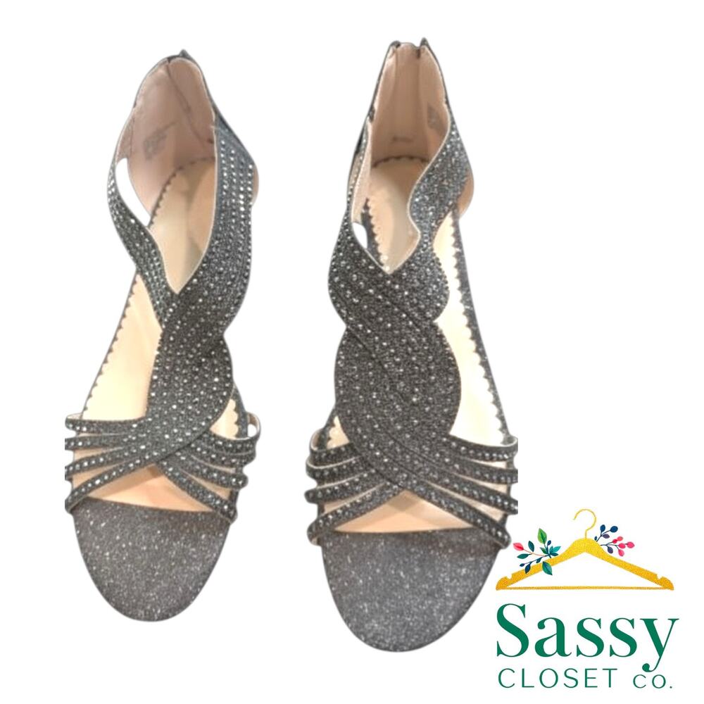 Charter Club Ginifurf Silver Sequin Strappy Wedge Sandals 11M Zip